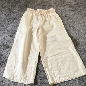 Anthropologie Ivory Drawstring Wide-Leg Pants